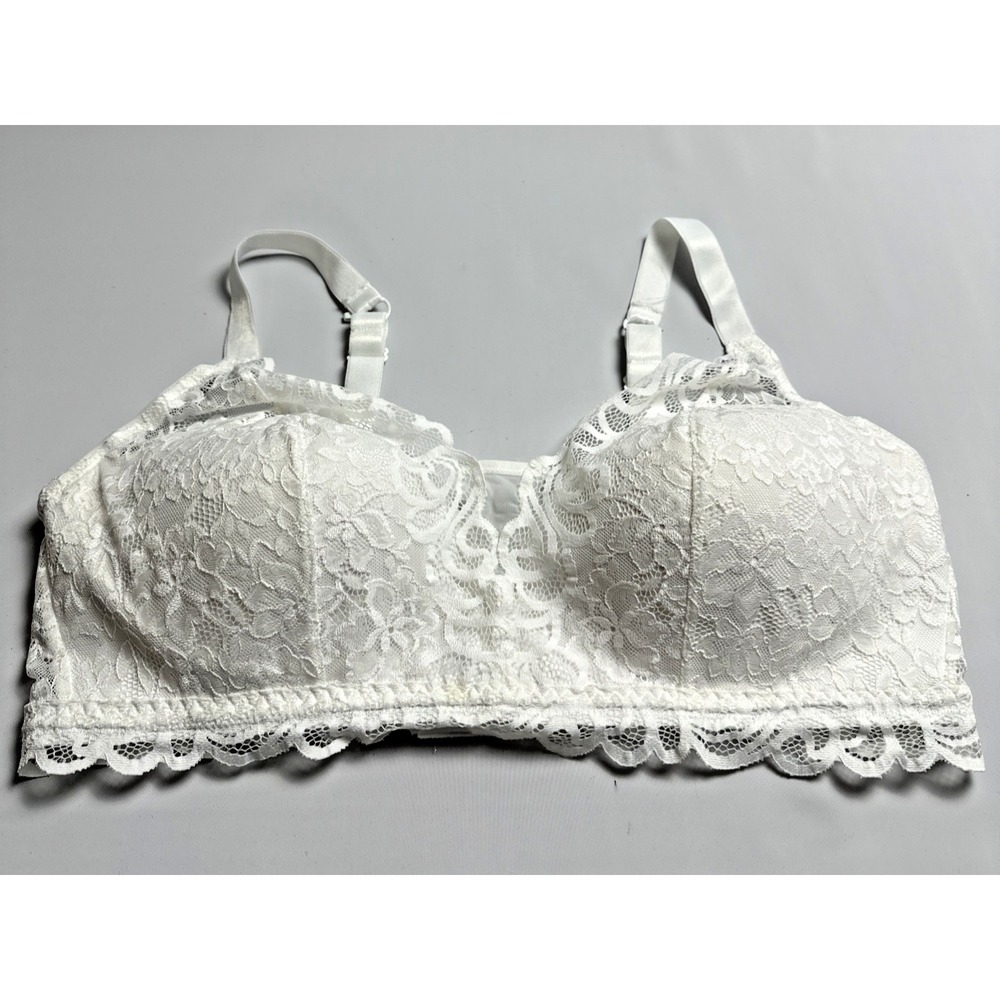 Bali XL White Lace Underwire Bra Full Coverage Floral Romantic Coquette Lingerie